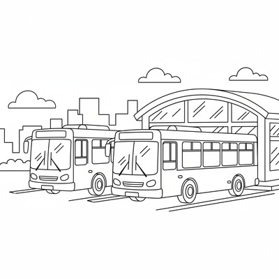 Två bussar vid bussterminal