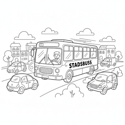 Stadsbuss i trafik med bilar runtom