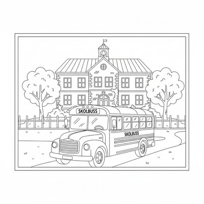 Skolbuss framför en skola