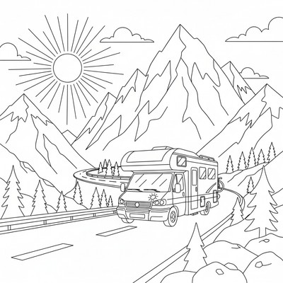 Husbil på motorväg i bergen