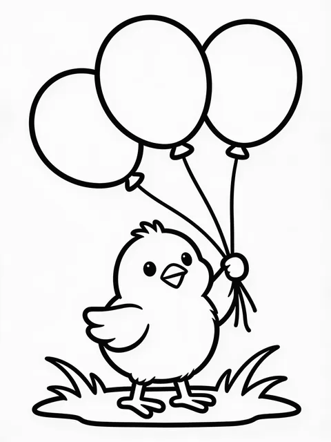 Påskkyckling leker med tre ballonger