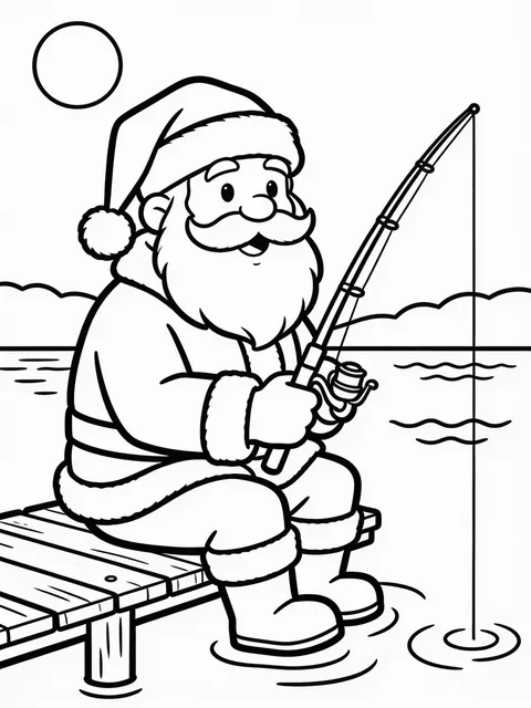 Tomten fiskar vid en lugn sjö på sommaren