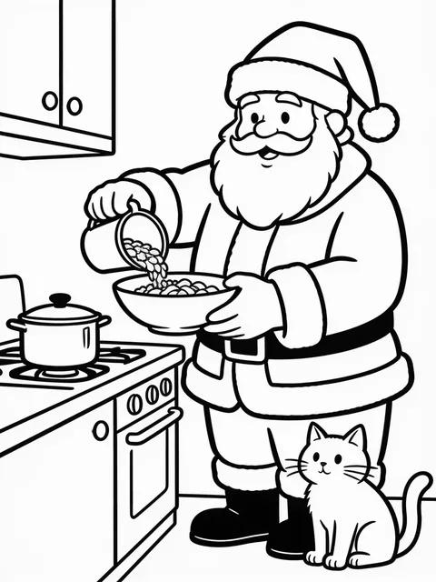 Tomten lagar frukost åt sin katt