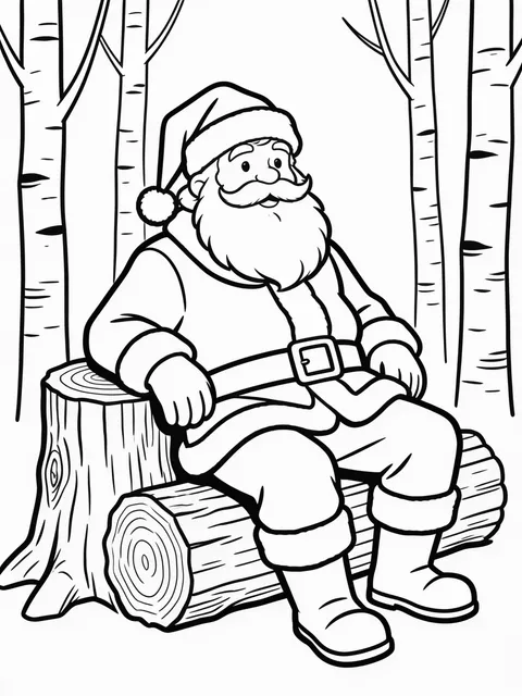 Tomten vilar mot en stubbe i skogen