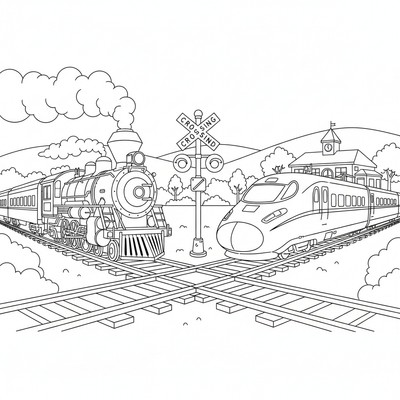 Två tåg som möts vid korsning