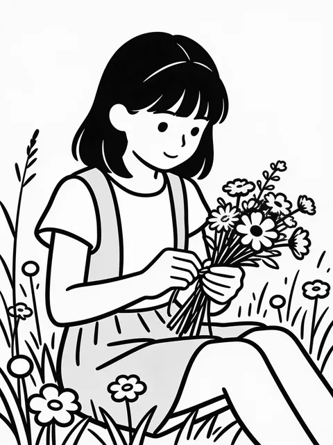 Barn gör en blombukett på ängen