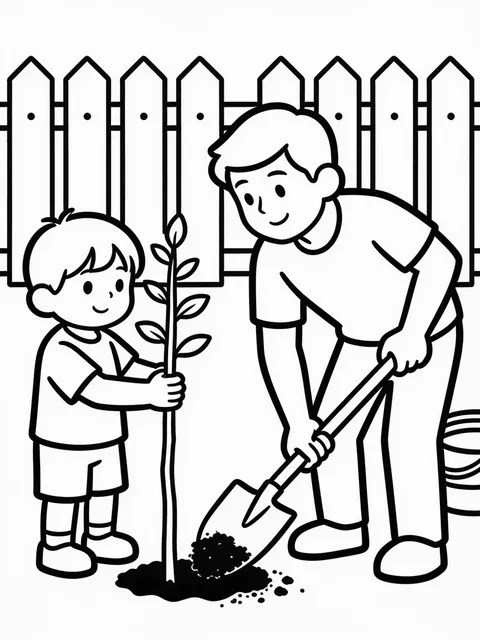 Barn planterar litet träd med pappa