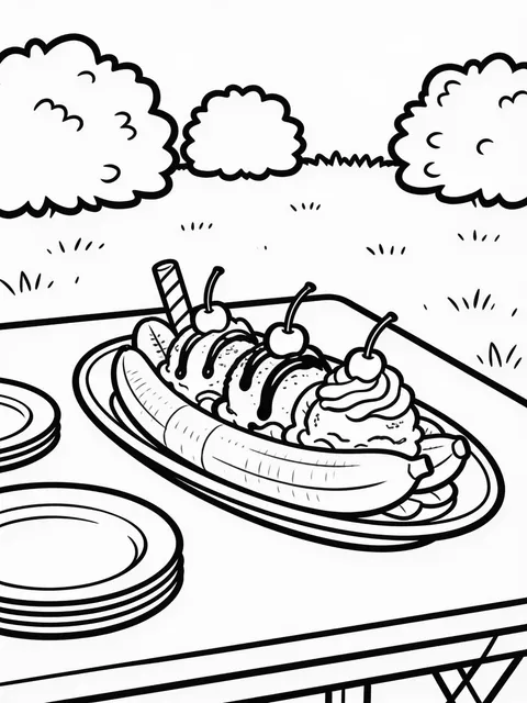 Bananasplit serveras på trädgårdsfest