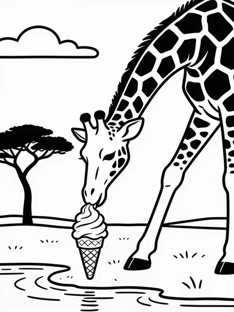 Giraff äter mjukglass på savannen