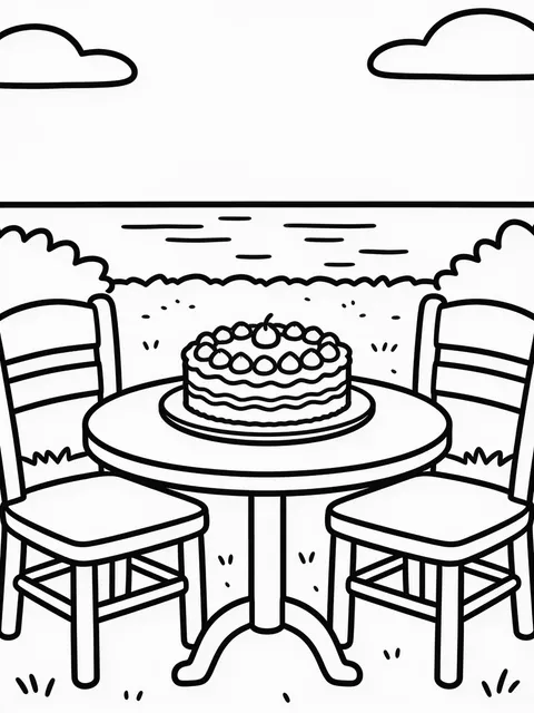 Tårta serveras vid ett trädgårdsbord