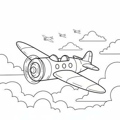 Flygplan i moln med andra plan längre bort