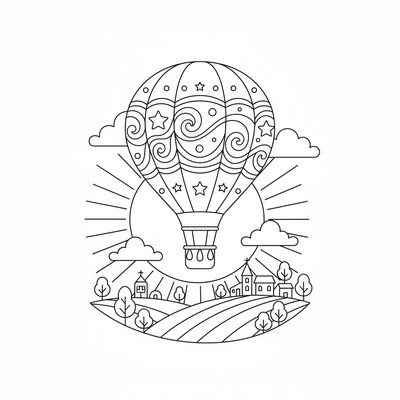 Luftballong framför soluppgång