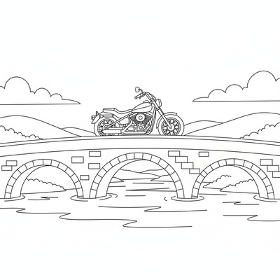 Motorcykel på bro över flod