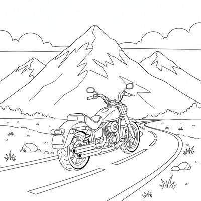 Motorcykel på landsväg med berg i bakgrunden