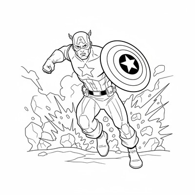 Captain America som springer framåt i strid