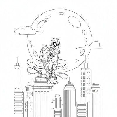 Spiderman framför en måne i natthimlen