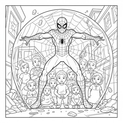 Spiderman som skyddar människor på gatan