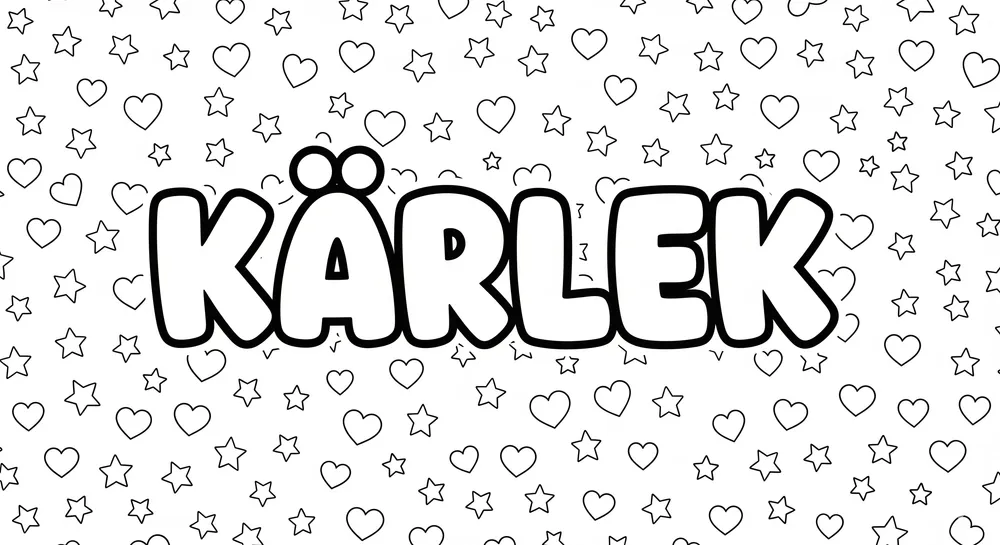 Text målarbild - KÄRLEK med stjärnor och hjärtan