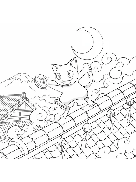 Meowth balanserar på ett hustak