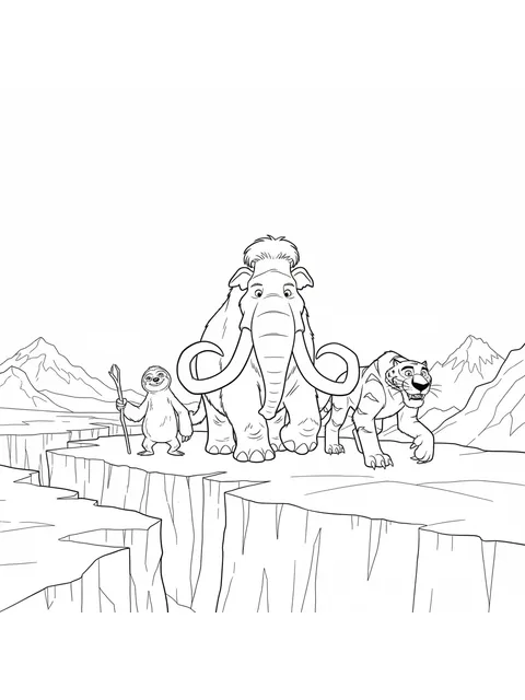 Ice Age – hela gänget (Manny, Sid och Diego) går tillsammans över en glaciär.