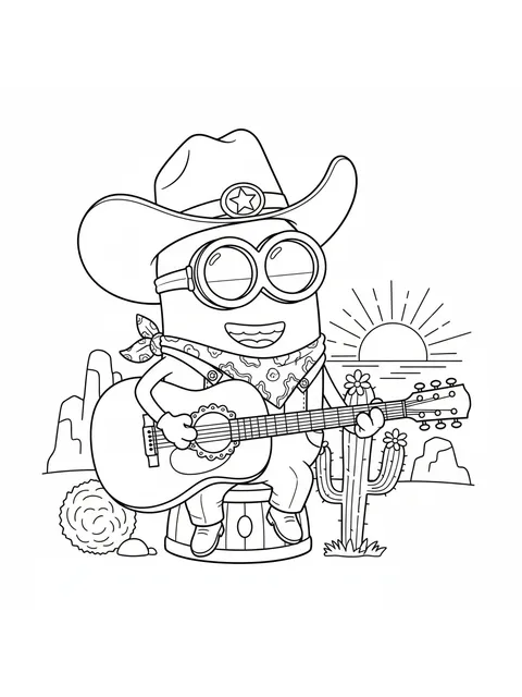 Minionerna – en Minion i cowboyhatt spelar gitarr.