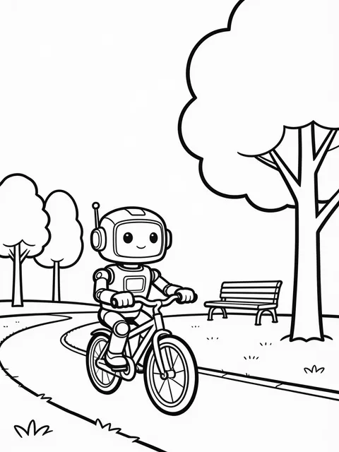 Målarbild: Robot cyklar genom parken