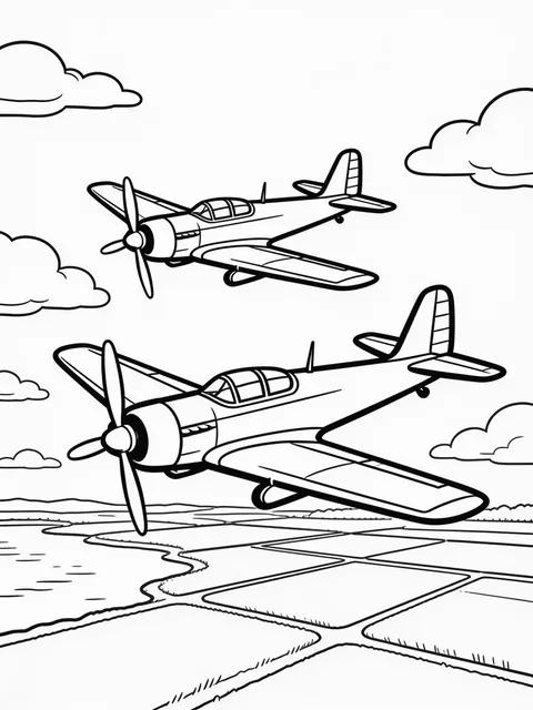 Målarbild: Flygplan flyger i formation över fälten