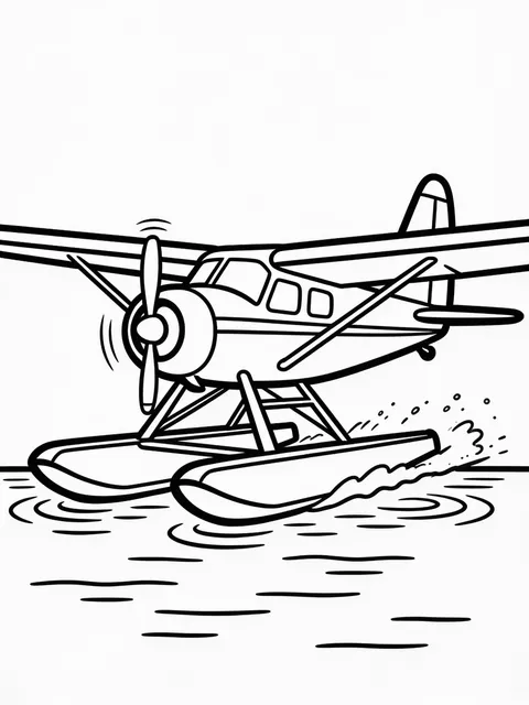 Målarbild: Vattenflygplan lyfter från en lugn sjö