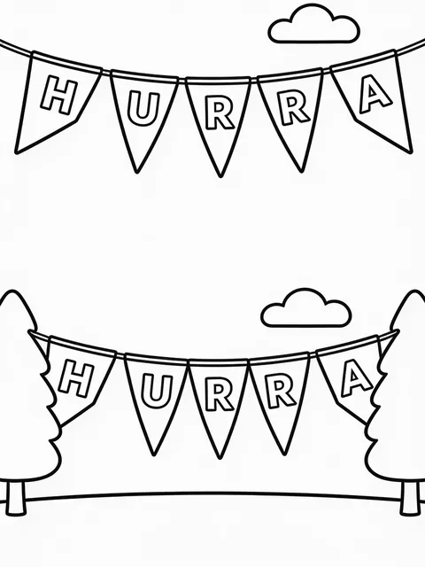 Målarbild: Vimplar med bokstäverna HURRA