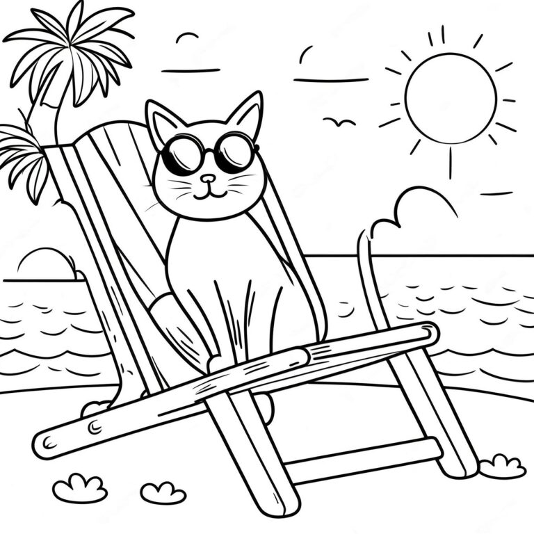 Katt som solar sig på strandstol