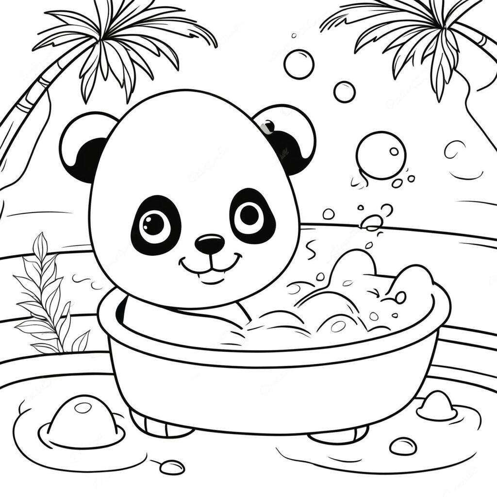 Panda njuter av bubbelbad med badankor